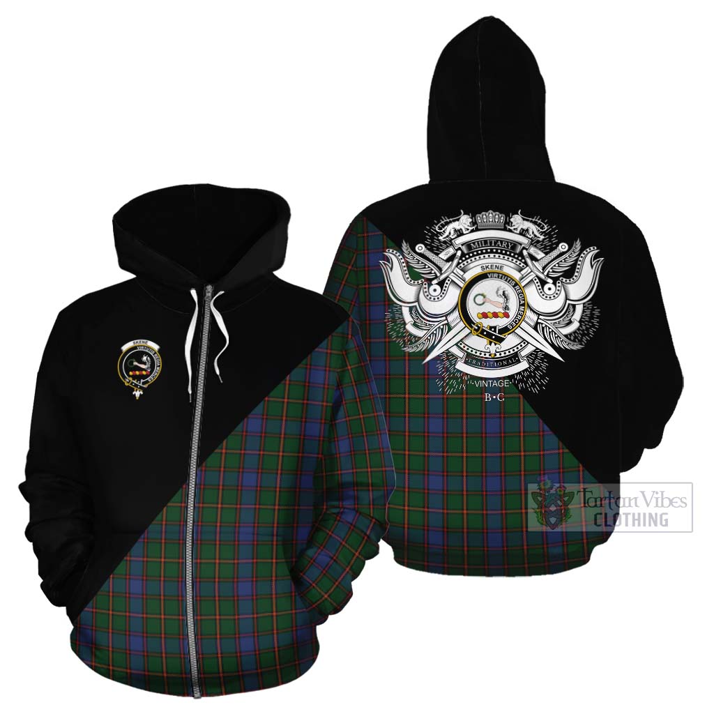 Tartan Vibes Clothing Skene Tartan Cotton Hoodie with Family Crest and Military Logo Style