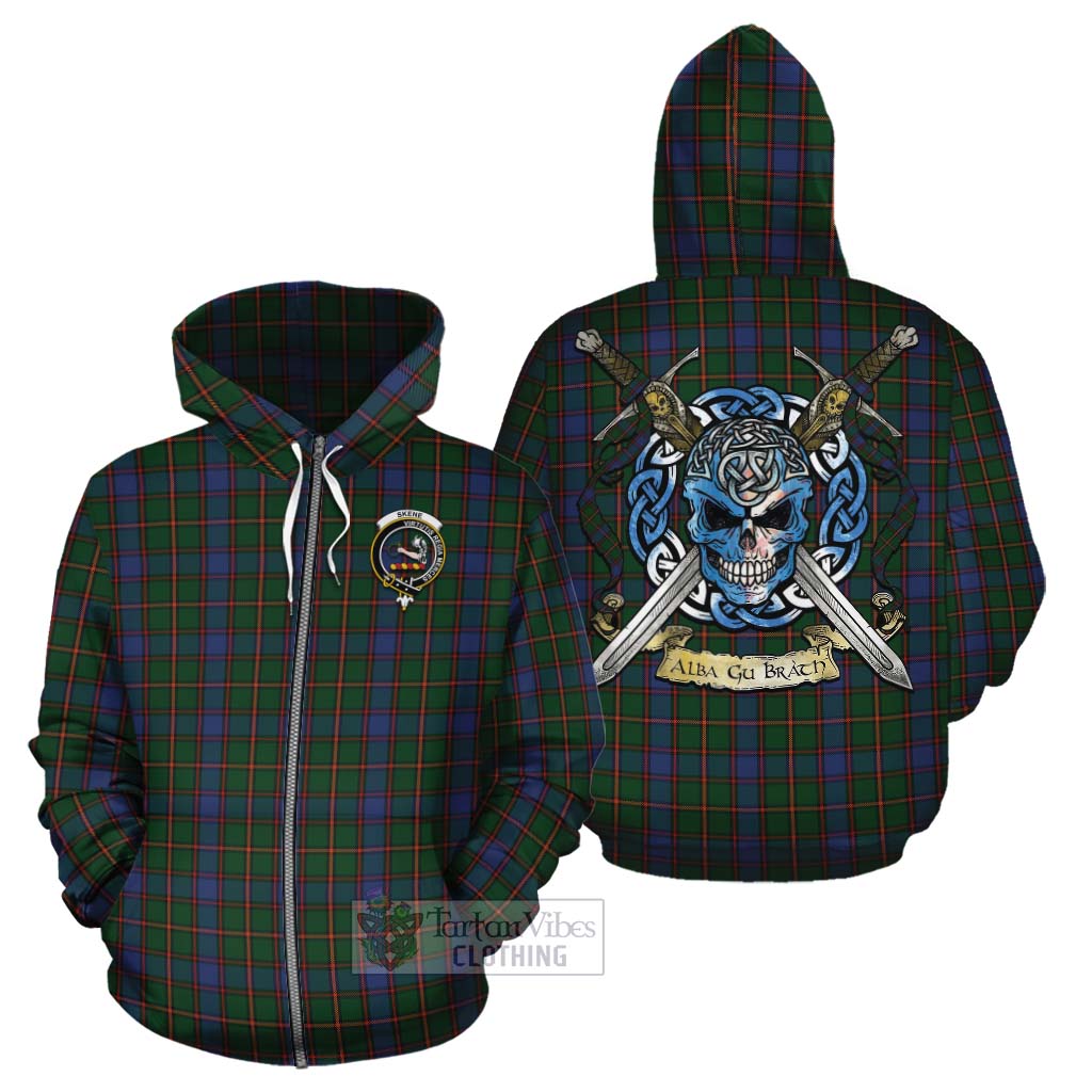 Tartan Vibes Clothing Skene Tartan Cotton Hoodie with Family Crest Celtic Skull Style