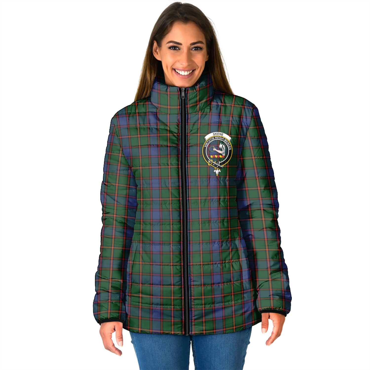 Skene Tartan Padded Jacket with Family Crest - Tartan Vibes Clothing