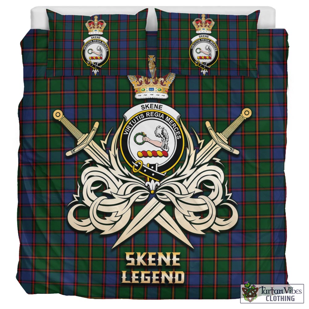 Tartan Vibes Clothing Skene Tartan Bedding Set with Clan Crest and the Golden Sword of Courageous Legacy