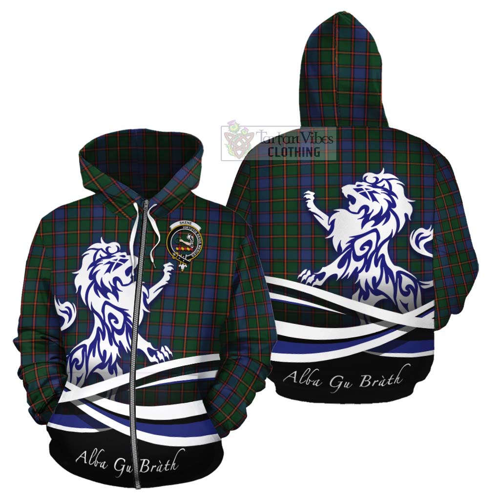 Tartan Vibes Clothing Skene Tartan Cotton Hoodie with Alba Gu Brath Regal Lion Emblem