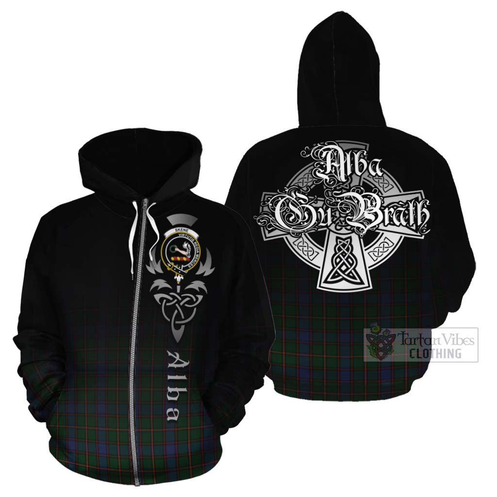 Tartan Vibes Clothing Skene Tartan Cotton Hoodie Featuring Alba Gu Brath Family Crest Celtic Inspired