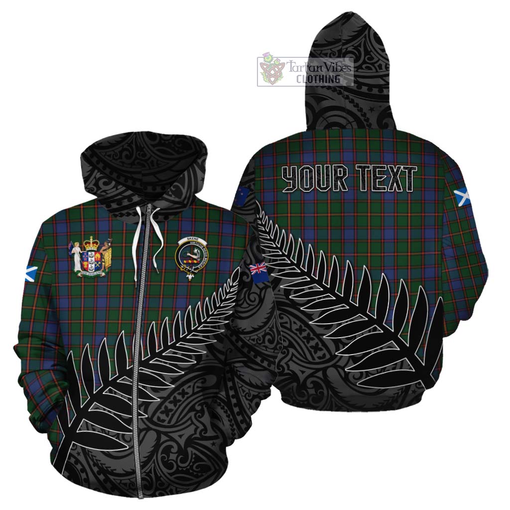 Tartan Vibes Clothing Skene Crest Tartan Cotton Hoodie with New Zealand Silver Fern Half Style