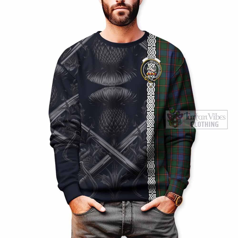 Tartan Vibes Clothing Skene Tartan Sweatshirt with Family Crest Cross Sword Thistle Celtic Vibes