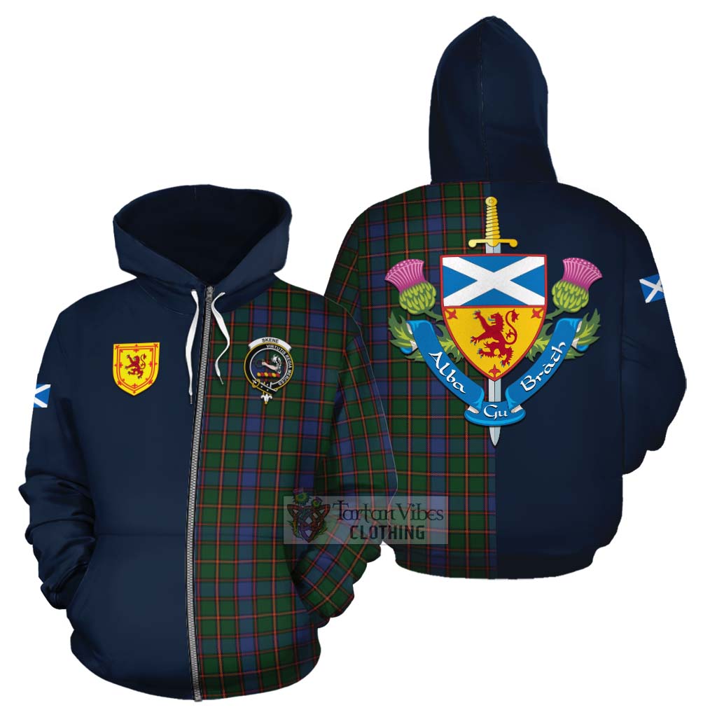 Tartan Vibes Clothing Skene Tartan Cotton Hoodie Alba with Scottish Lion Royal Arm Half Style