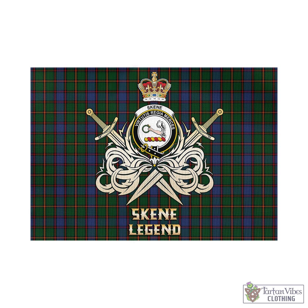 Tartan Vibes Clothing Skene Tartan Flag with Clan Crest and the Golden Sword of Courageous Legacy