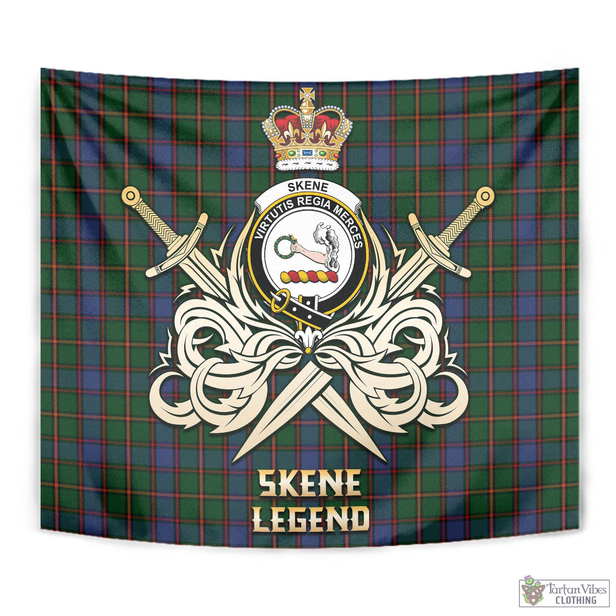 Tartan Vibes Clothing Skene Tartan Tapestry with Clan Crest and the Golden Sword of Courageous Legacy