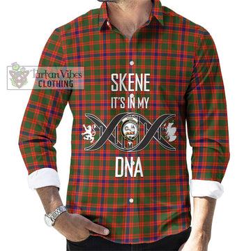 Skene Modern Tartan Long Sleeve Button Shirt with Family Crest DNA In Me Style