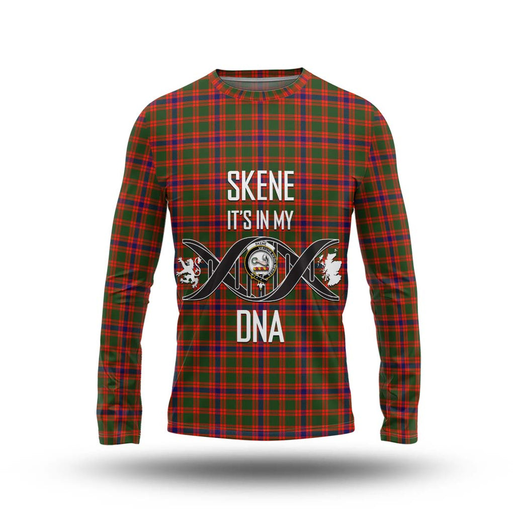 Skene Modern Tartan Long Sleeve T-Shirt with Family Crest DNA In Me Style Unisex - Tartanvibesclothing Shop