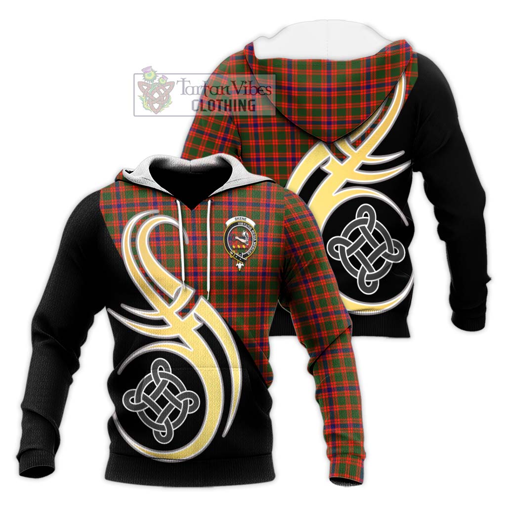 Tartan Vibes Clothing Skene Modern Tartan Knitted Hoodie with Family Crest and Celtic Symbol Style