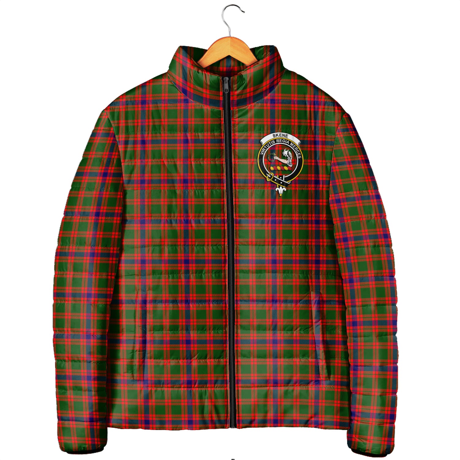 Skene Modern Tartan Padded Jacket with Family Crest Men's Padded Jacket - Tartan Vibes Clothing