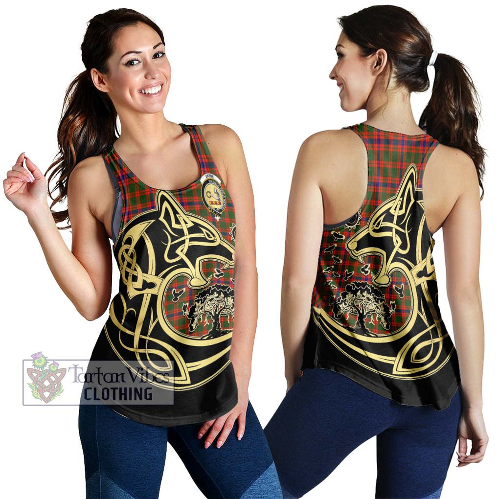 Skene Modern Tartan Women's Racerback Tanks with Family Crest Celtic Wolf Style 4XL - Tartan Vibes Clothing