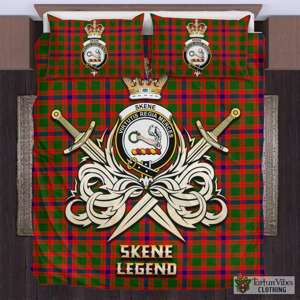 Tartan Vibes Clothing Skene Modern Tartan Bedding Set with Clan Crest and the Golden Sword of Courageous Legacy