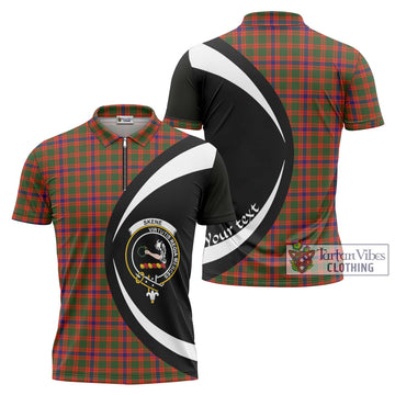 Skene Modern Tartan Zipper Polo Shirt with Family Crest Circle Style