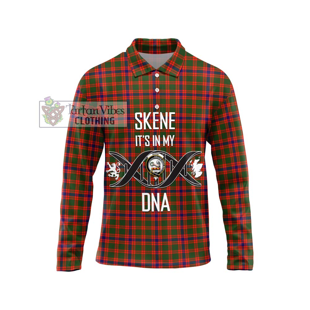 Skene Modern Tartan Long Sleeve Polo Shirt with Family Crest DNA In Me Style Unisex - Tartanvibesclothing Shop