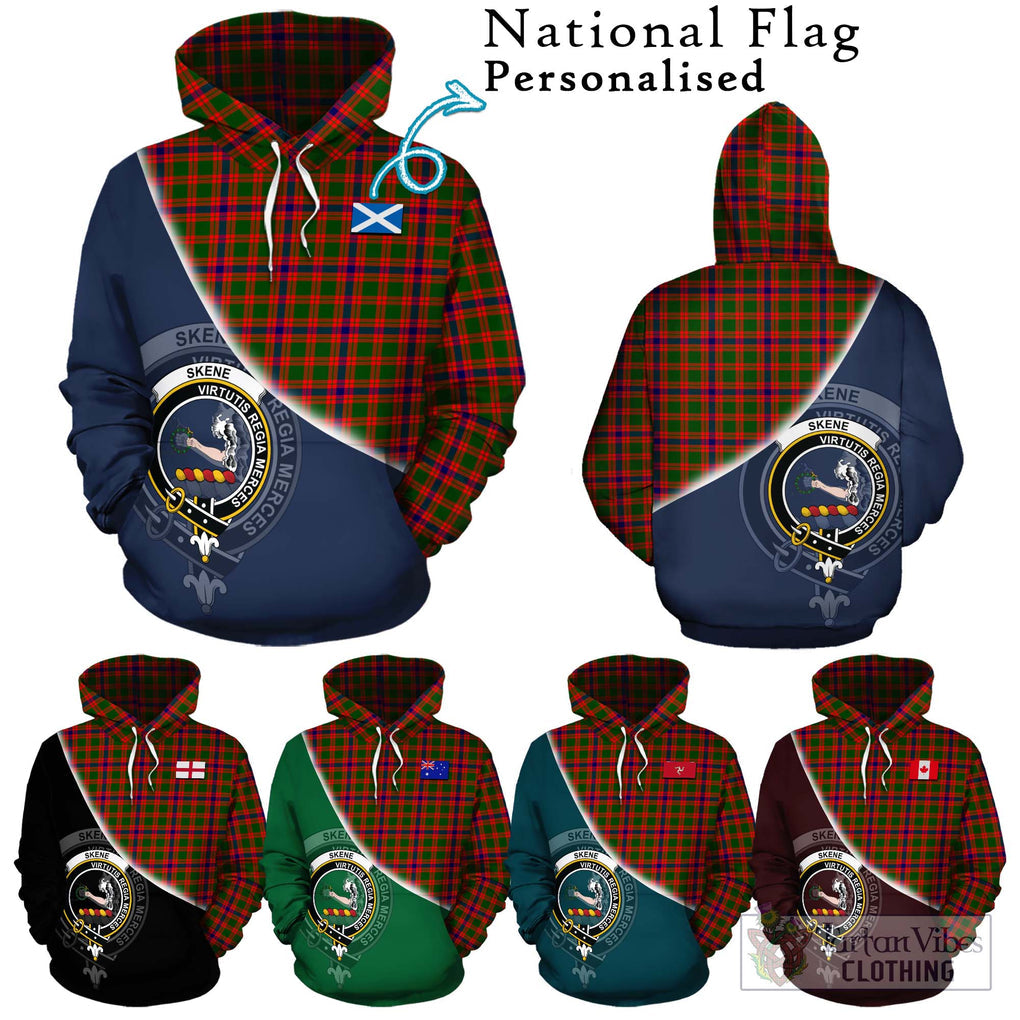 Skene Modern Tartan Hoodie with Personalised National Flag and Family Crest Half Style Zip Hoodie - Tartanvibesclothing Shop