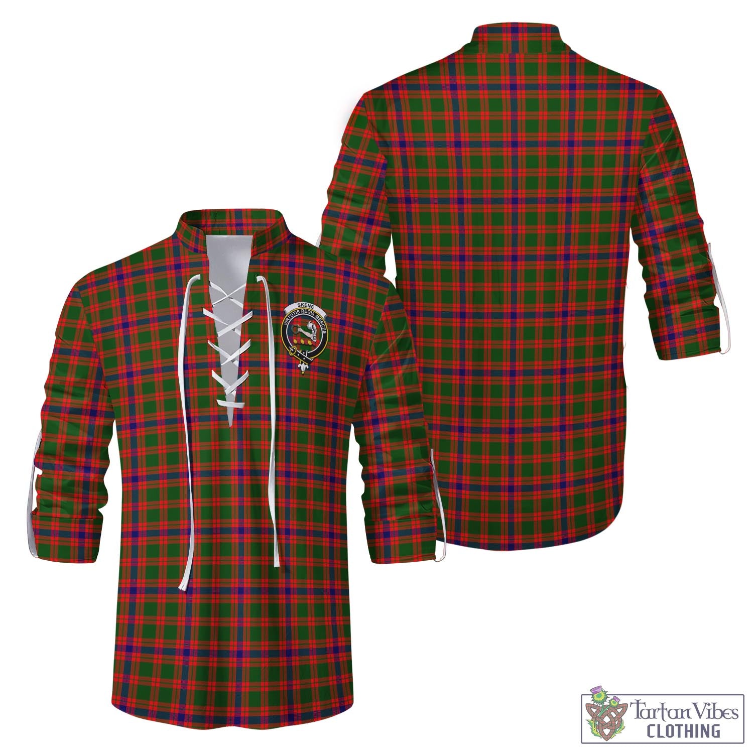 Tartan Vibes Clothing Skene Modern Tartan Men's Scottish Traditional Jacobite Ghillie Kilt Shirt with Family Crest