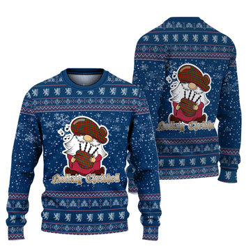 Skene Modern Clan Christmas Family Knitted Sweater with Funny Gnome Playing Bagpipes