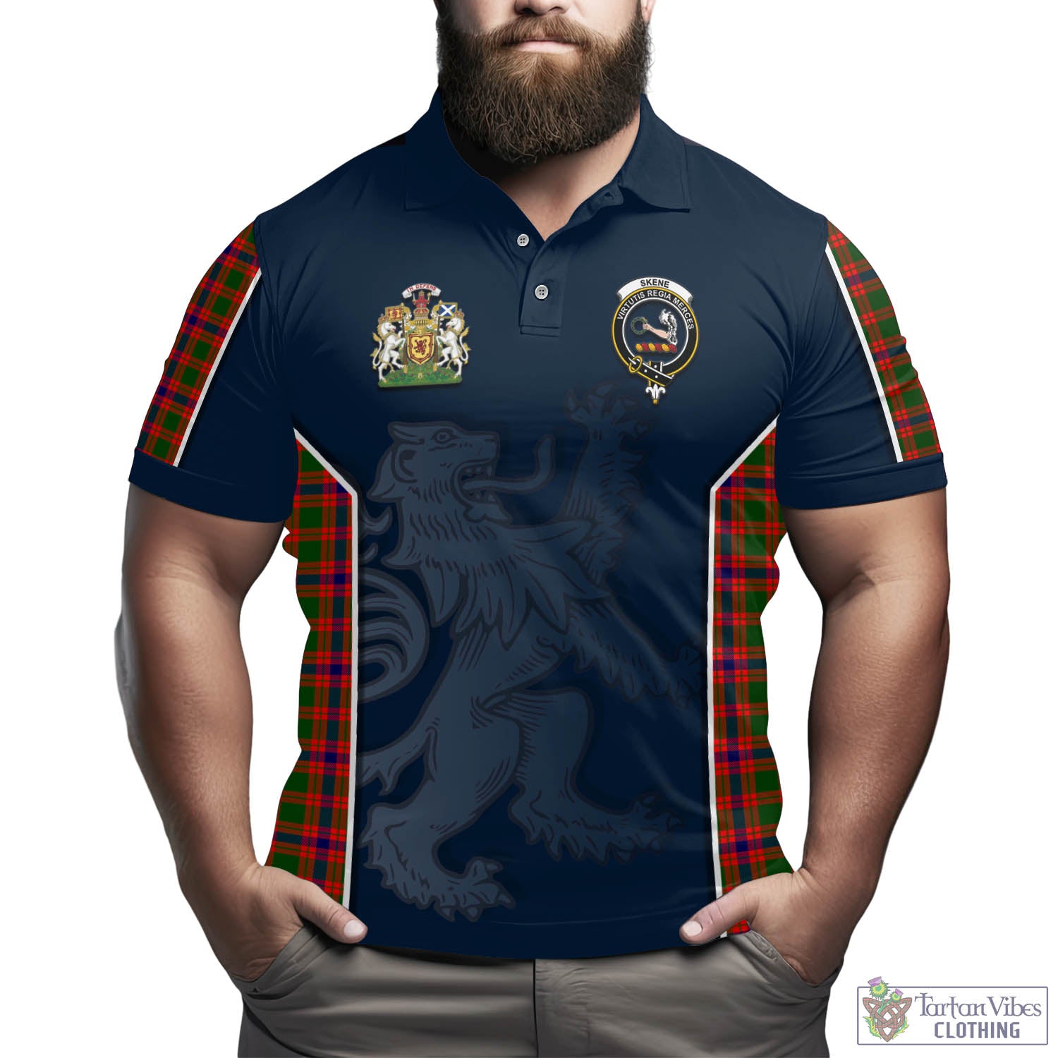 Tartan Vibes Clothing Skene Modern Tartan Men's Polo Shirt with Family Crest and Lion Rampant Vibes Sport Style
