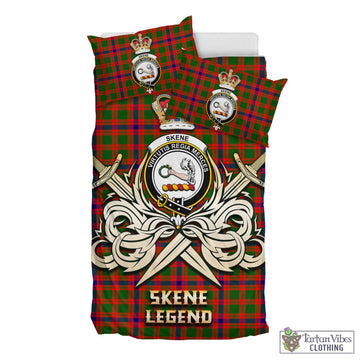 Skene Modern Tartan Bedding Set with Clan Crest and the Golden Sword of Courageous Legacy