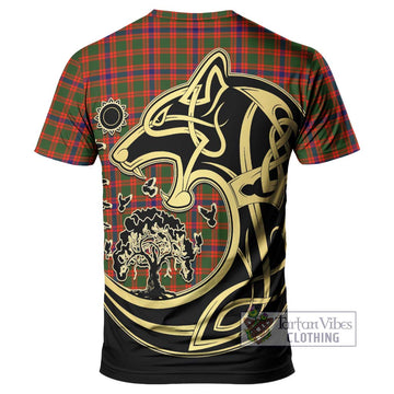 Skene Modern Tartan T-Shirt with Family Crest Celtic Wolf Style