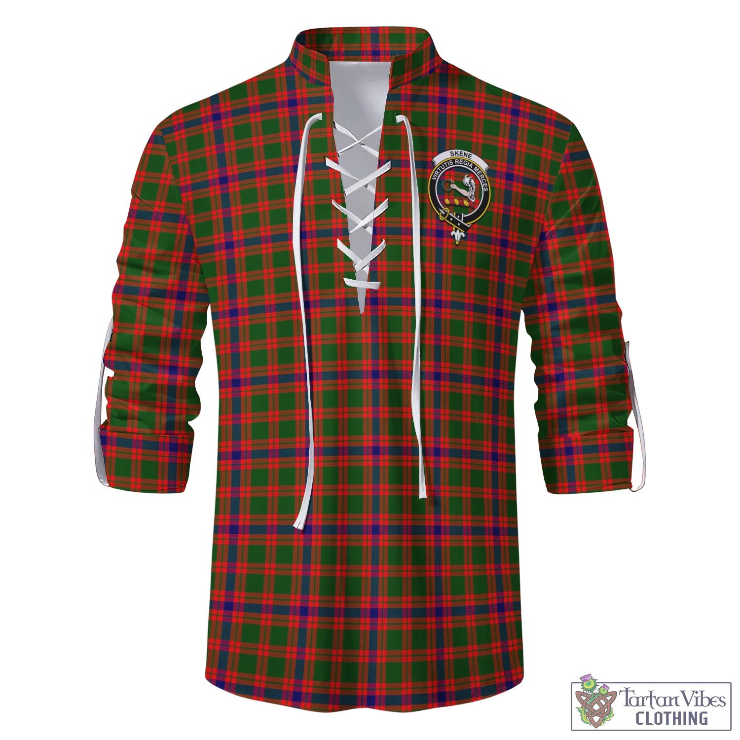 Tartan Vibes Clothing Skene Modern Tartan Men's Scottish Traditional Jacobite Ghillie Kilt Shirt with Family Crest