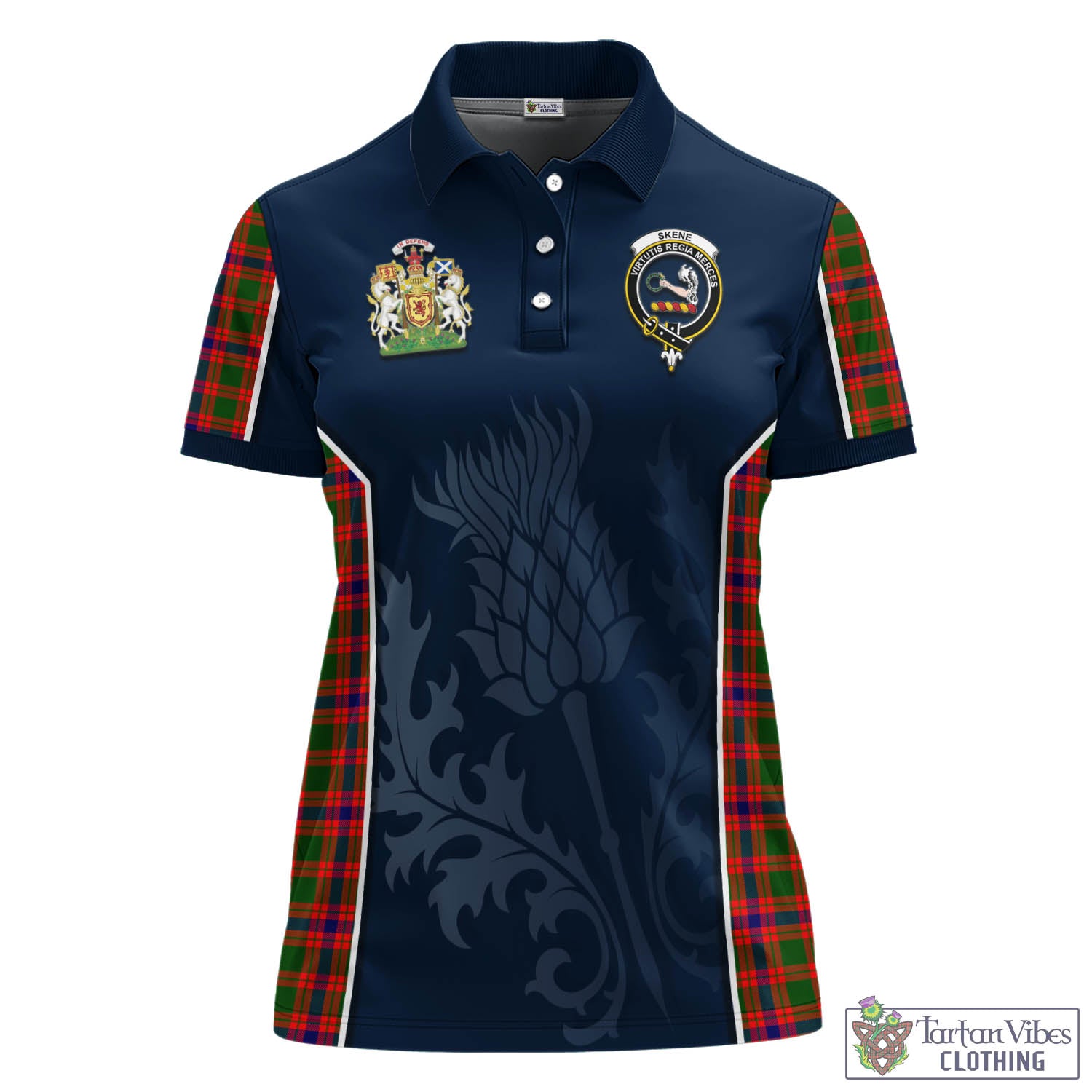 Tartan Vibes Clothing Skene Modern Tartan Women's Polo Shirt with Family Crest and Scottish Thistle Vibes Sport Style