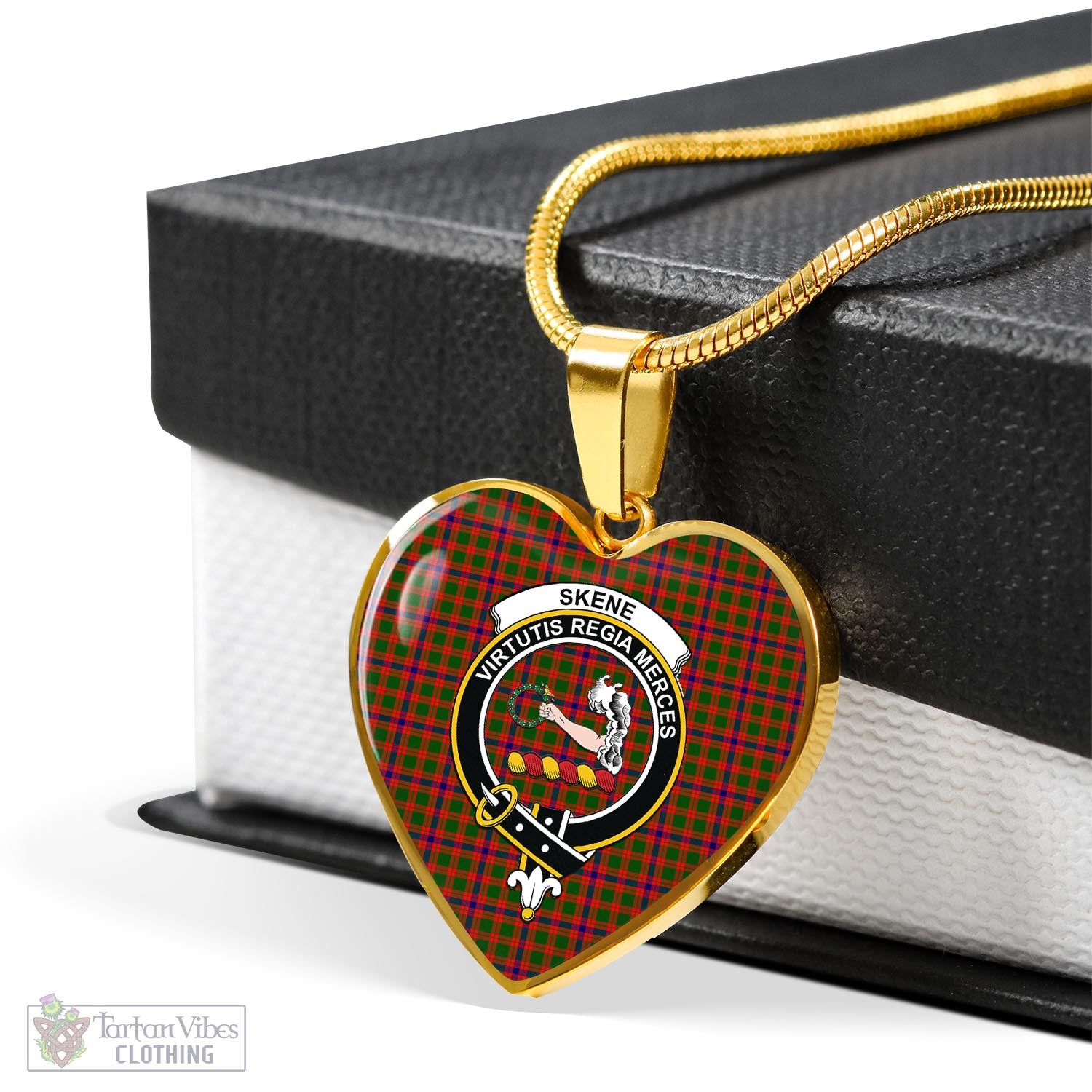 Tartan Vibes Clothing Skene Modern Tartan Heart Necklace with Family Crest