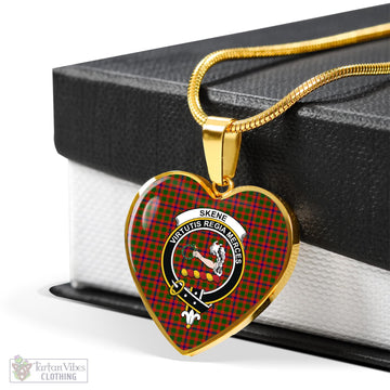 Skene Modern Tartan Heart Necklace with Family Crest