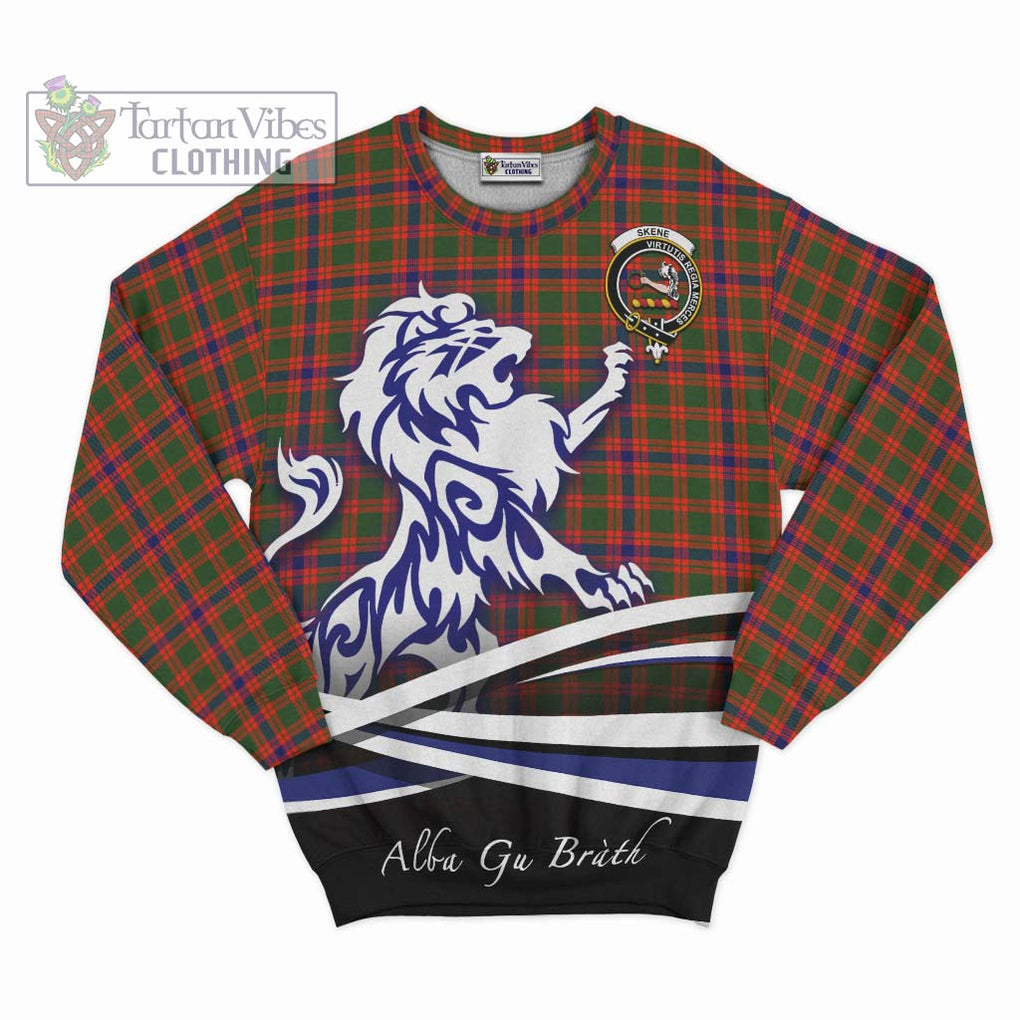 Skene Modern Tartan Sweatshirt with Alba Gu Brath Regal Lion Emblem - Tartanvibesclothing Shop