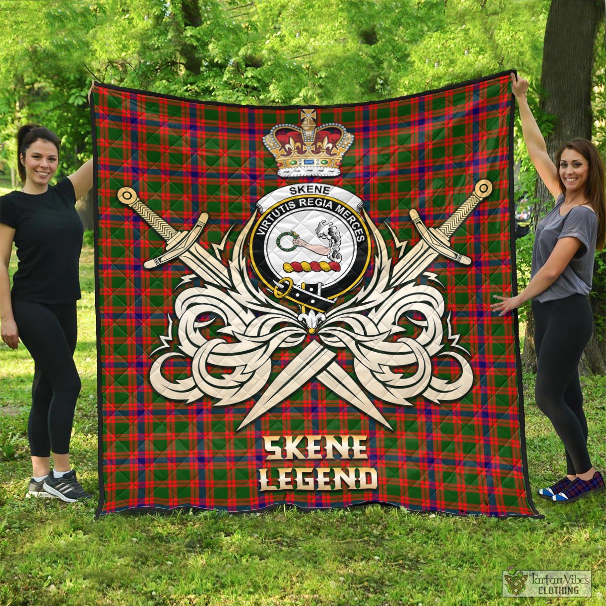 Tartan Vibes Clothing Skene Modern Tartan Quilt with Clan Crest and the Golden Sword of Courageous Legacy