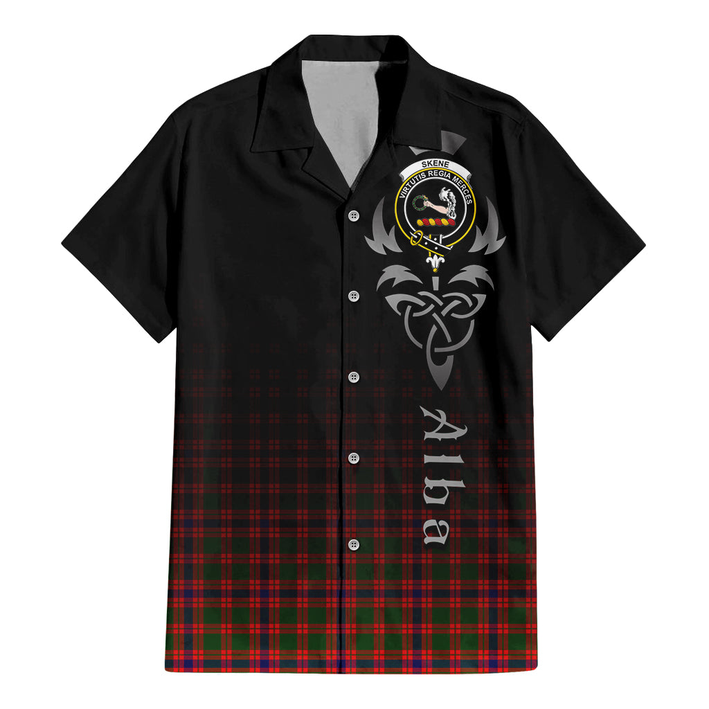 Tartan Vibes Clothing Skene Modern Tartan Short Sleeve Button Up Featuring Alba Gu Brath Family Crest Celtic Inspired