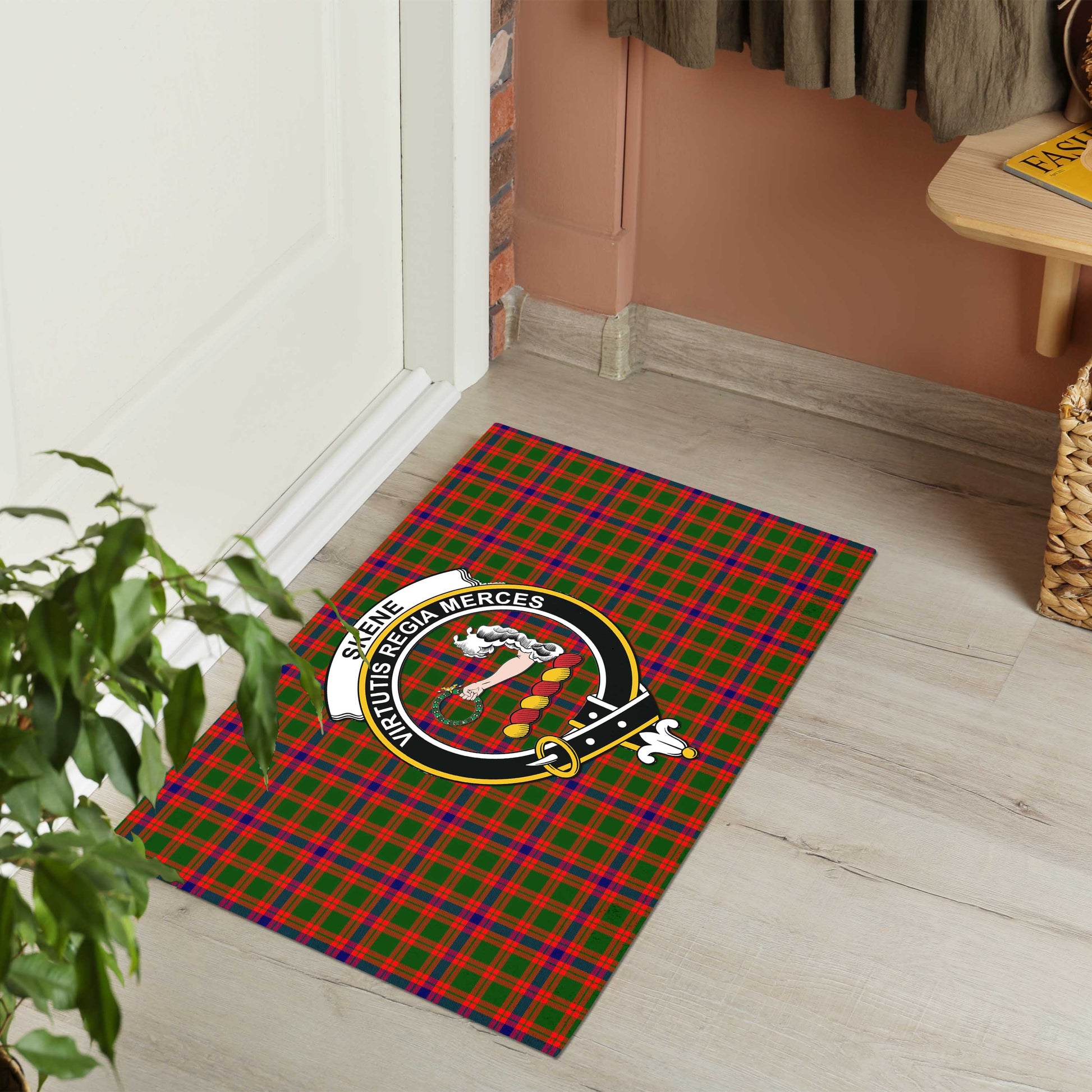 Skene Modern Tartan Door Mat with Family Crest - Tartanvibesclothing Shop