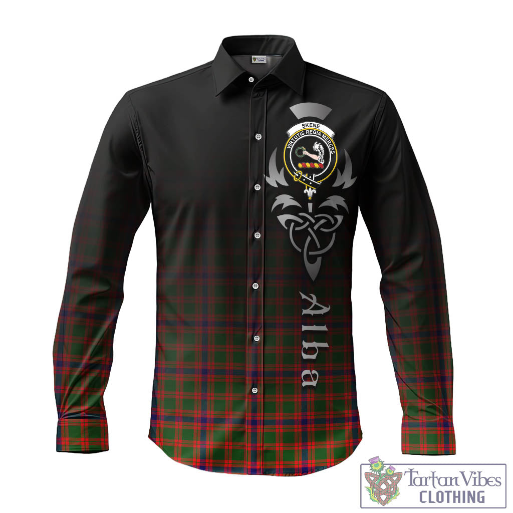 Tartan Vibes Clothing Skene Modern Tartan Long Sleeve Button Up Featuring Alba Gu Brath Family Crest Celtic Inspired