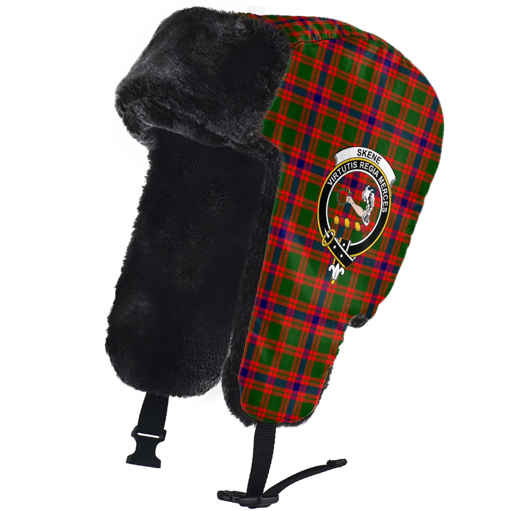 Skene Modern Tartan Winter Trapper Hat with Family Crest - Tartanvibesclothing