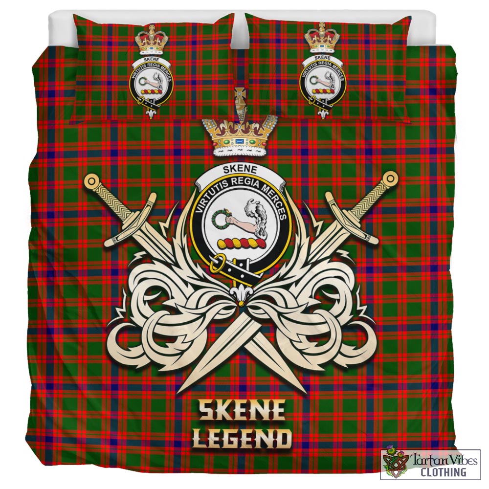 Tartan Vibes Clothing Skene Modern Tartan Bedding Set with Clan Crest and the Golden Sword of Courageous Legacy