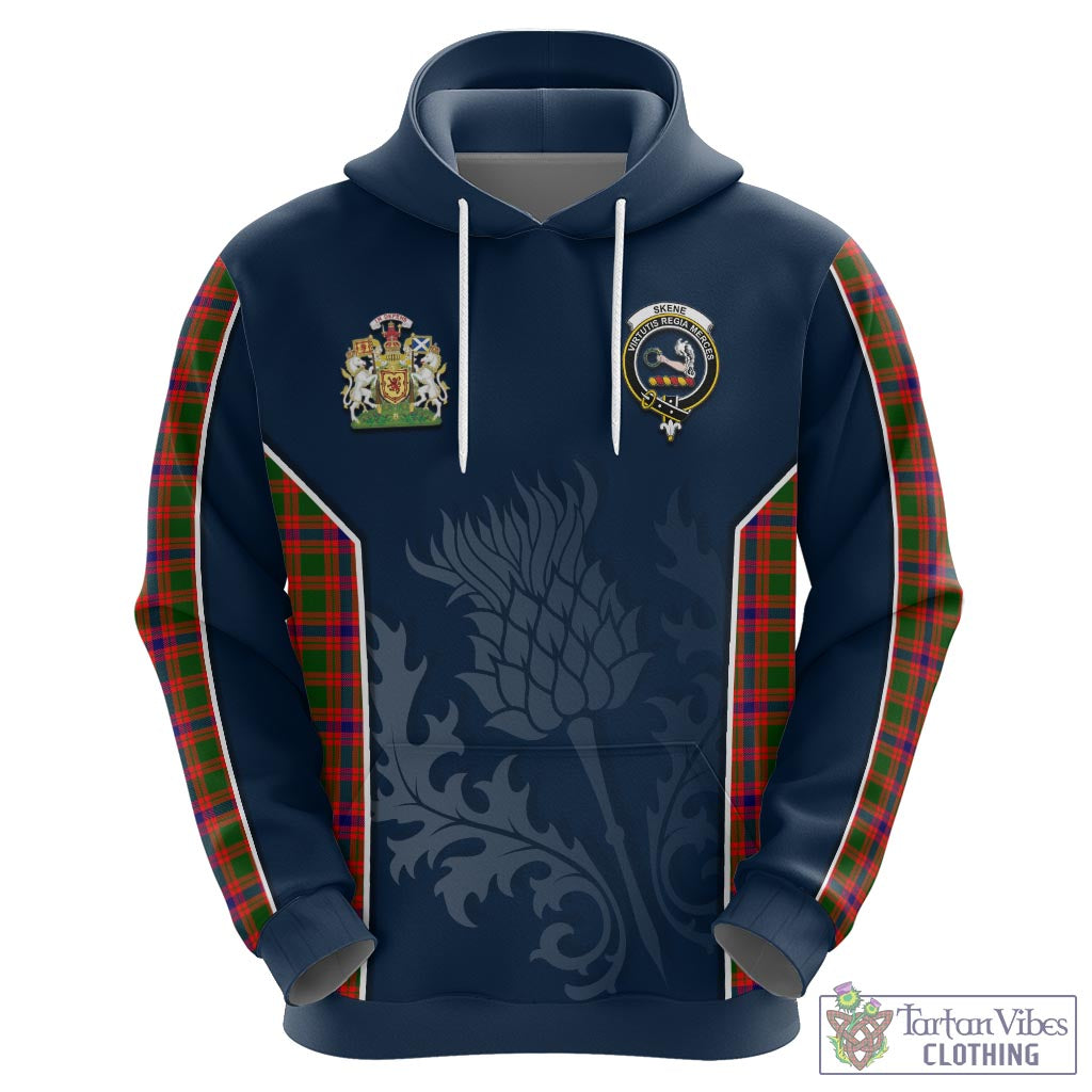 Tartan Vibes Clothing Skene Modern Tartan Hoodie with Family Crest and Scottish Thistle Vibes Sport Style