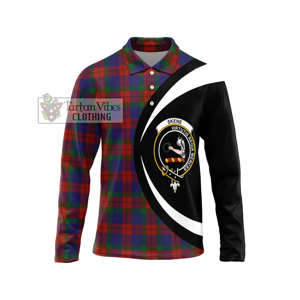 Skene of Cromar Tartan Long Sleeve Polo Shirt with Family Crest Circle Style Unisex - Tartan Vibes Clothing