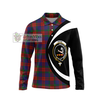 Skene of Cromar Tartan Long Sleeve Polo Shirt with Family Crest Circle Style