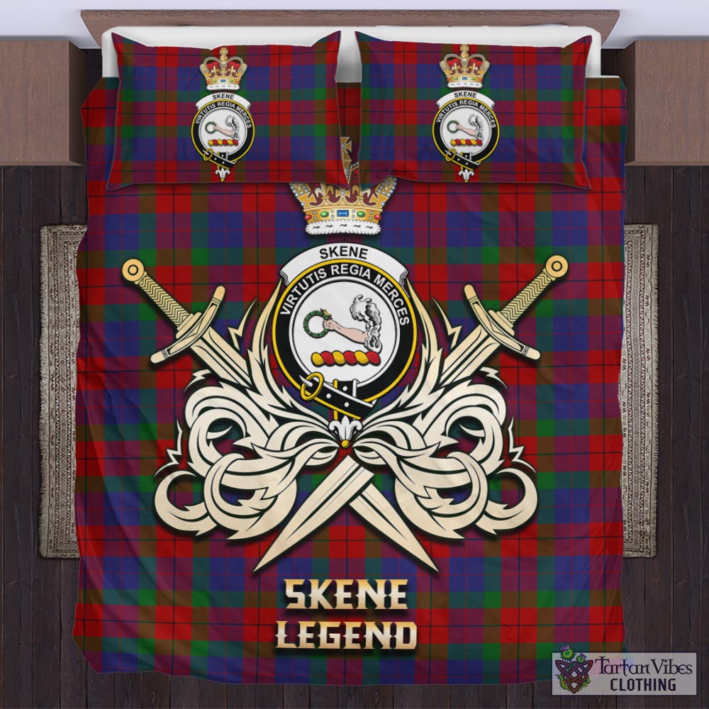 Tartan Vibes Clothing Skene of Cromar Tartan Bedding Set with Clan Crest and the Golden Sword of Courageous Legacy