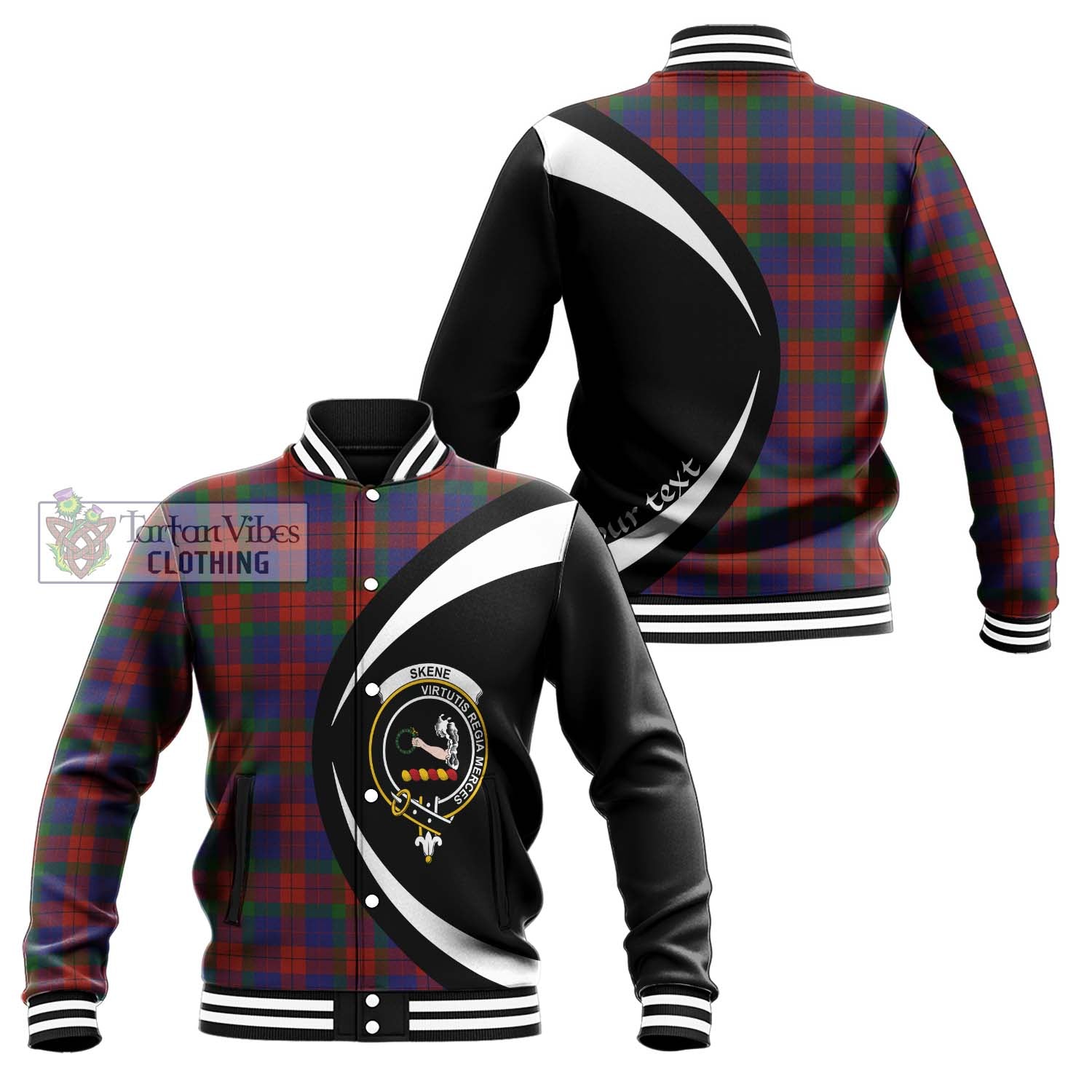 Skene of Cromar Tartan Baseball Jacket with Family Crest Circle Style Unisex - Tartan Vibes Clothing