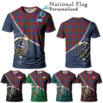 Skene of Cromar Tartan T-Shirt with Personalised National Flag and Family Crest Half Style