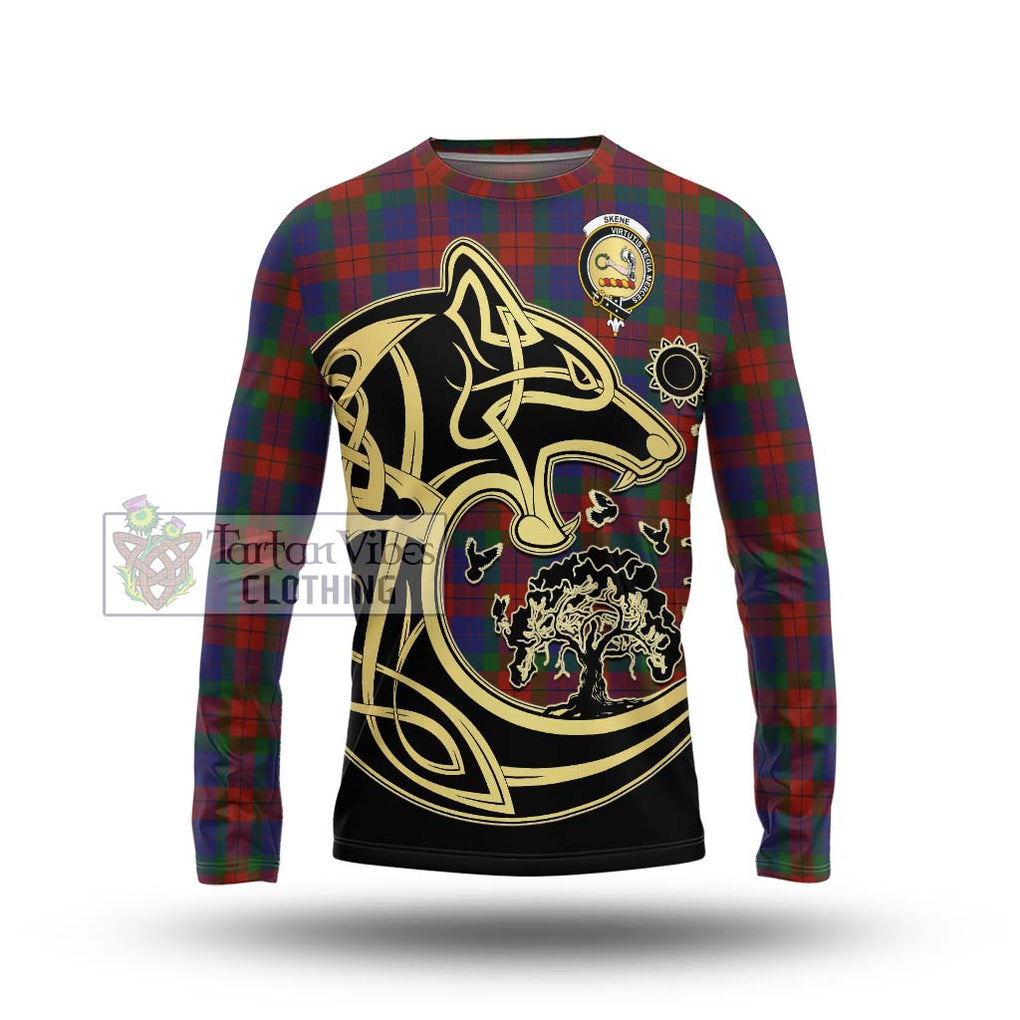 Skene of Cromar Tartan Long Sleeve T-Shirt with Family Crest Celtic Wolf Style Unisex - Tartan Vibes Clothing