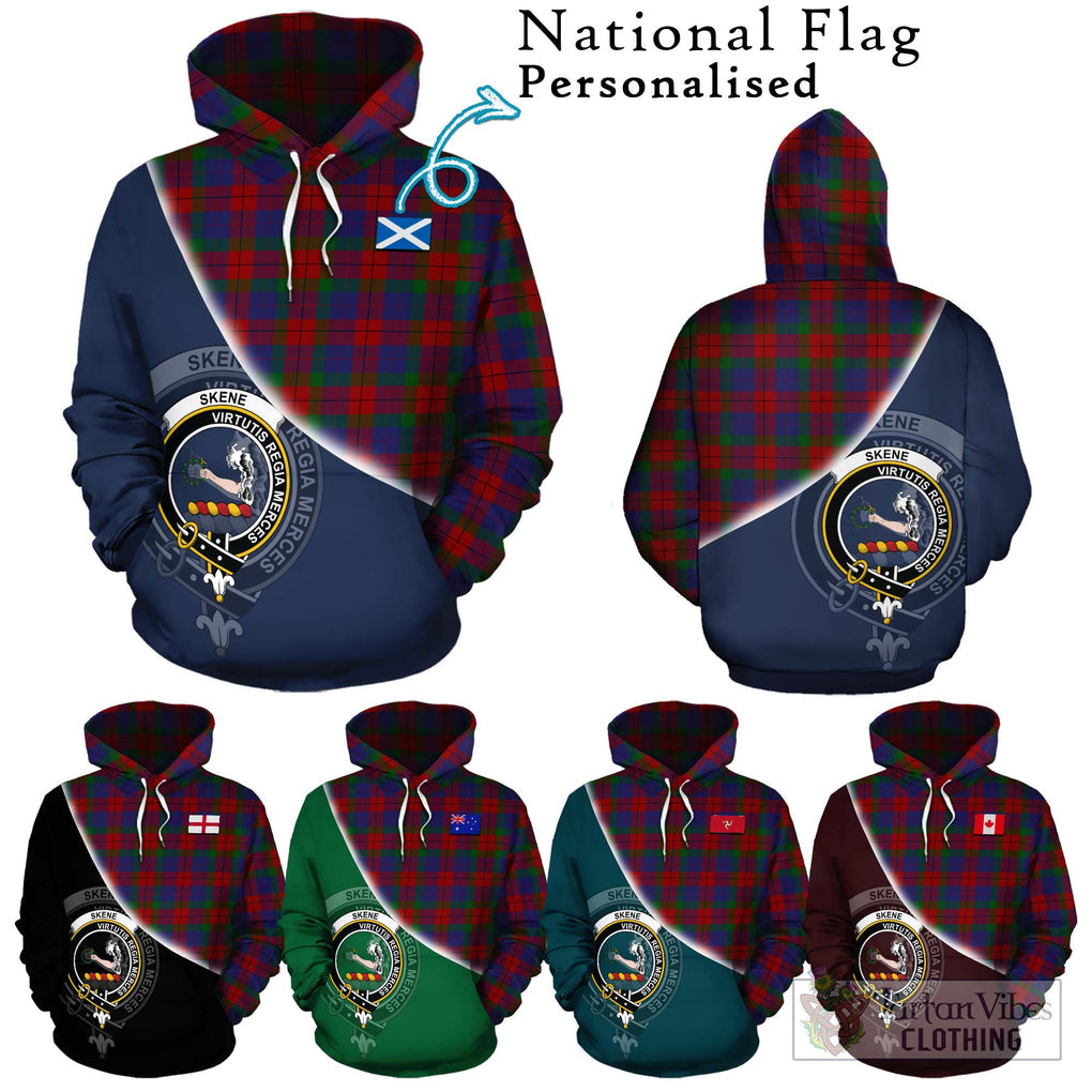 Skene of Cromar Tartan Hoodie with Personalised National Flag and Family Crest Half Style Zip Hoodie - Tartanvibesclothing Shop