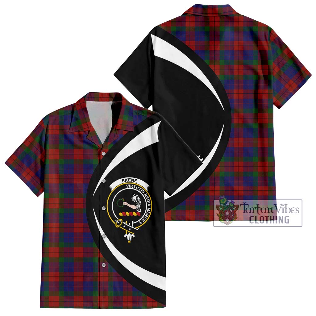 Skene of Cromar Tartan Short Sleeve Button Up with Family Crest Circle Style Kid - Tartan Vibes Clothing