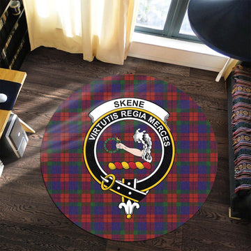 Skene of Cromar Tartan Round Rug with Family Crest