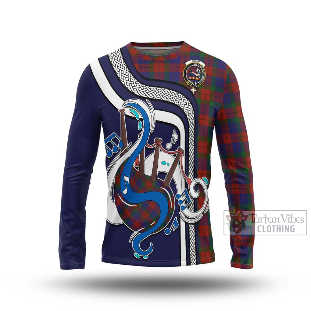 Tartan Vibes Clothing Skene of Cromar Tartan Long Sleeve T-Shirt with Epic Bagpipe Style