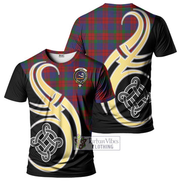 Skene of Cromar Tartan T-Shirt with Family Crest and Celtic Symbol Style