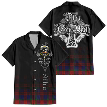 Skene of Cromar Tartan Short Sleeve Button Up Shirt Featuring Alba Gu Brath Family Crest Celtic Inspired