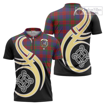 Skene of Cromar Tartan Zipper Polo Shirt with Family Crest and Celtic Symbol Style